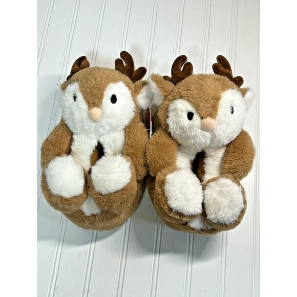 Light Up Reindeer Girls Plush Slippers Holiday Time Size 13-1 Slip On - Picture 1 of 5